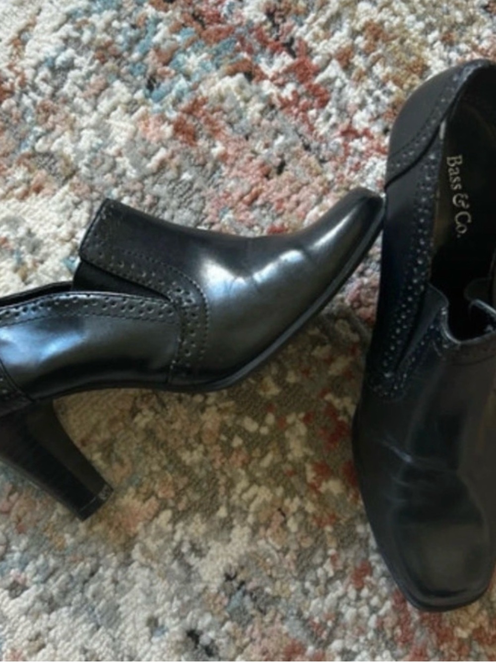 G.H. Bass & Co. Black Leather Perforated Block Heel Booties